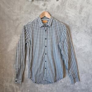 Zara Man Super Slim Fit Men's Gray/White Grid Plaid Windowpane Shirt Size M
